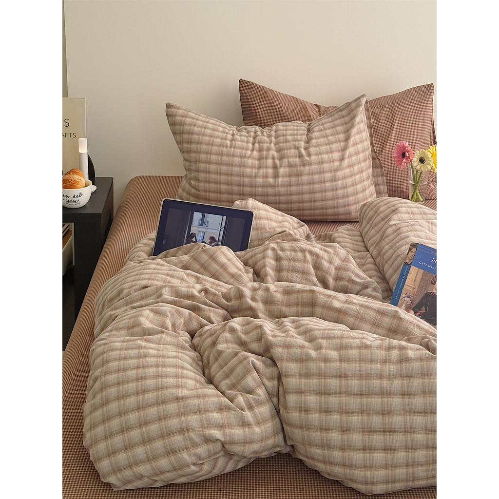 Estilo japonês Retro Mix Match algodão lavado algodão cama conjunto de quatro peças 1.5/1.8m lençol colcha capa de algod