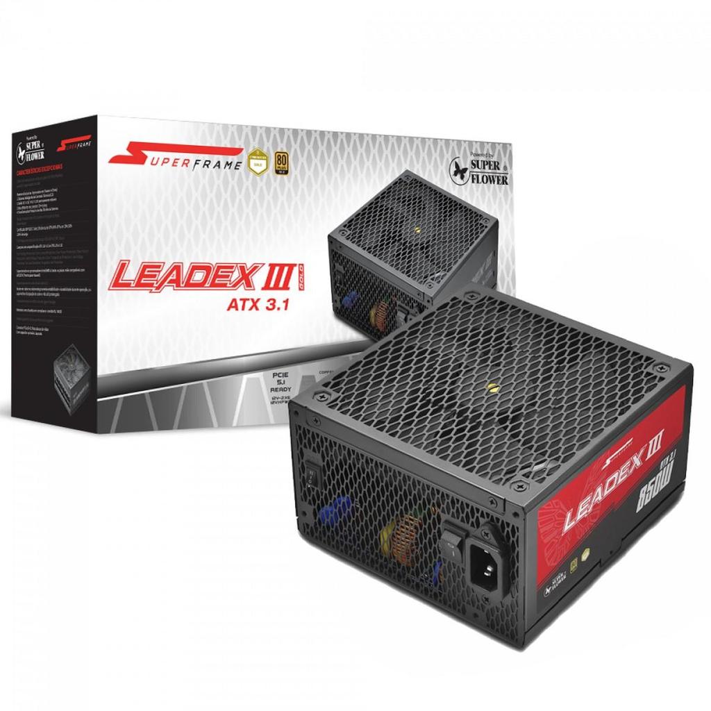 Fonte SuperFrame Leadex III Powered By Super Flower 850W, 80 Plus Gold Cybenetics Gold ATX 3.1