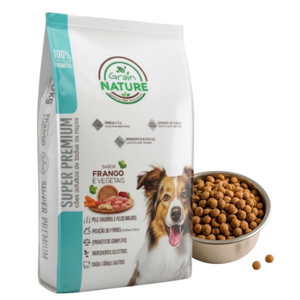 RAÇÃO GRAIN NATURE SUPER PREMIUM ALIMENTO PARA CÃES ADULTOS 15KG FRANGO & VEGETAIS