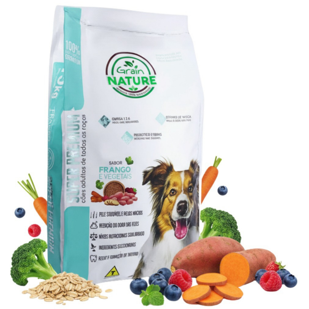 Ração Super Premium para Cães Adultos Grain Nature 15kg – Frango + Vegetais envio imediato