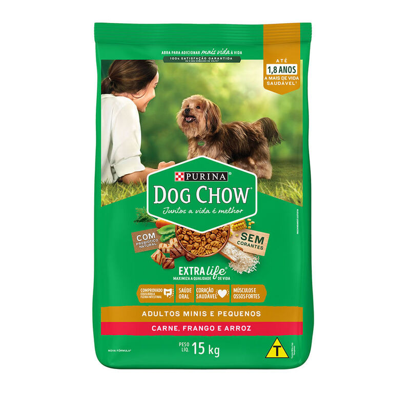 RAÇÃO DOG CHOW CÃES ADULTOS PORTE PEQUENO CARNE; FRANGO E ARROZ 15KG