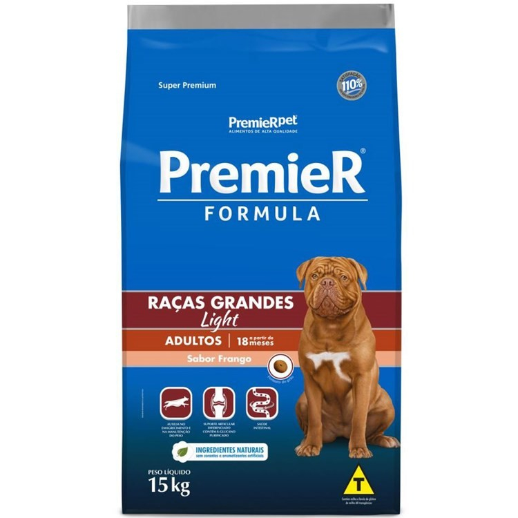 RAÇÃO PREMIER FORMULA CÃES ADULTOS PORTE GRANDE LIGHT FRANGO 15KG