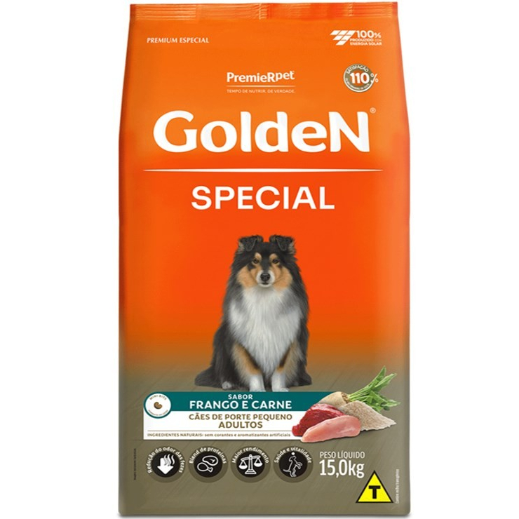 RAÇÃO GOLDEN SPECIAL CÃES ADULTOS PORTE PEQUENO FRANGO E CARNE 15KG