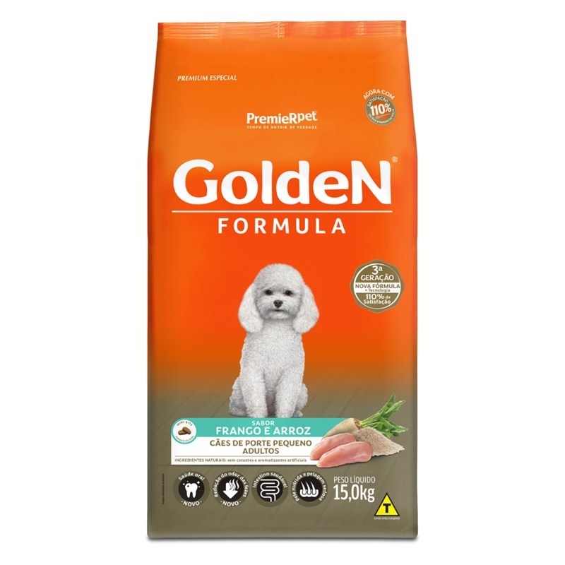 RAÇÃO GOLDEN FORMULA CÃES ADULTOS PORTE PEQUENO FRANGO E ARROZ 15KG