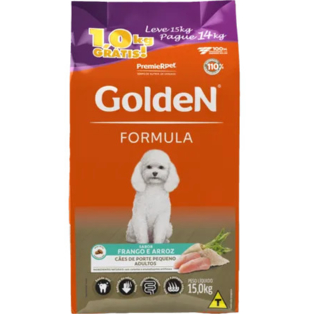 RAÇÃO GOLDEN FORMULA CÃES ADULTOS PORTE PEQUENO FRANGO E ARROZ PAGUE 14 LEVE 15KG