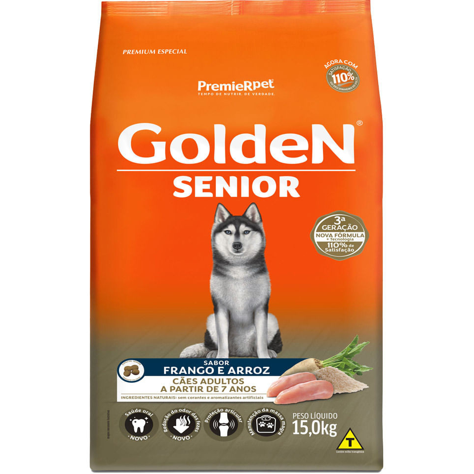 RAÇÃO GOLDEN FÓRMULA SÊNIOR FRANGO E ARROZ 15KG