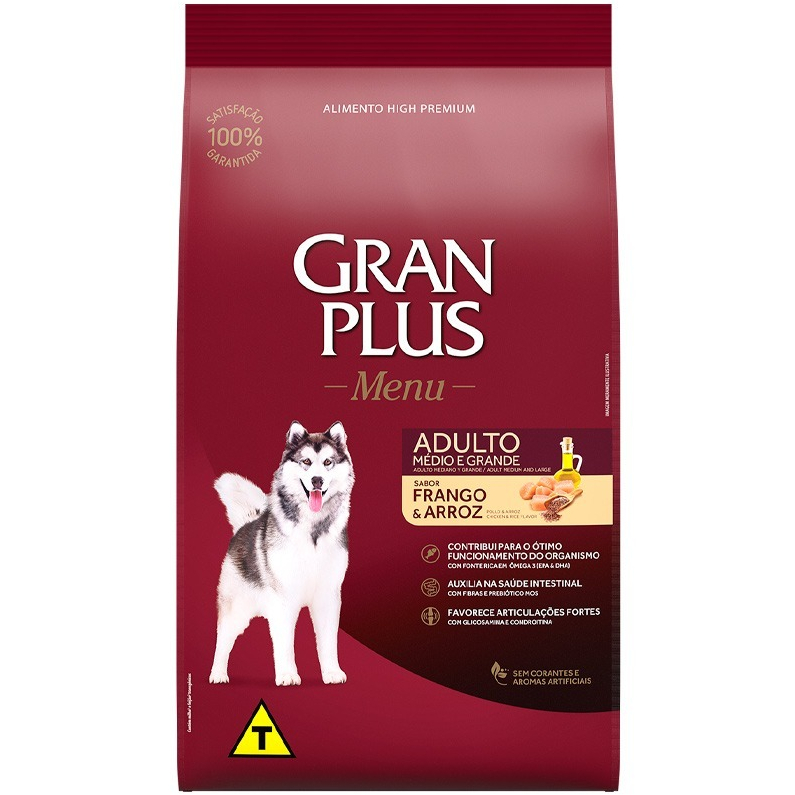 RAÇÃO GRANPLUS MENU CÃES ADULTOS FRANGO E ARROZ 15KG