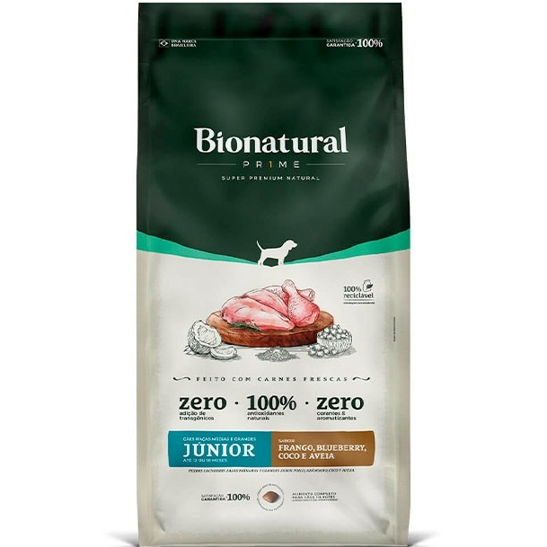 RAÇÃO BIONATURAL PRIME CÃES FILHOTES PORTE MÉDIO E GRANDE FRANGO 15KG