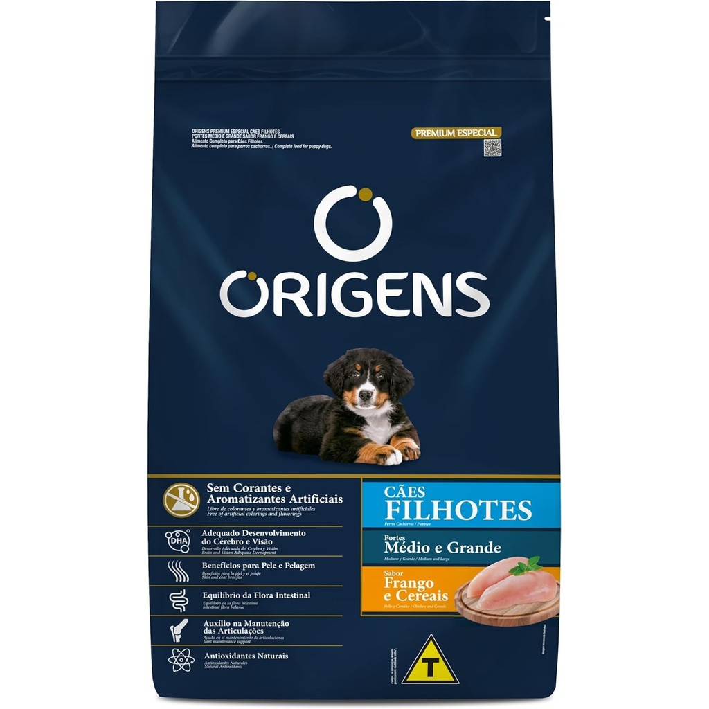 RAÇÃO ORIGENS CÃES FILHOTES MÉDIO E GRANDE FRANGO E CEREAIS 15KG