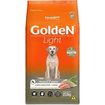 RAÇÃO GOLDEN FORMULA LIGHT CÃES ADULTOS FRANGO E ARROZ 15KG