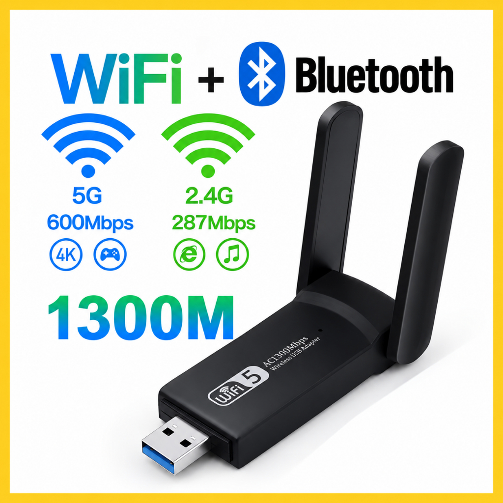 Adaptador Usb Wifi Wireless Dual Band Ac1300 5ghz e 2.4ghz 1300mbps Duas Antenas Externas