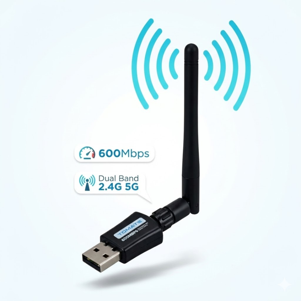 Receptor Adaptador WiFi USB 600Mbps Dual Band 5GHz 2.4GHz Antena Externa Potente Para PC Notebook