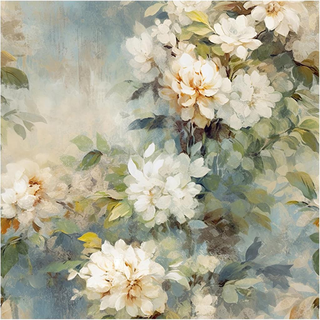 HAOKHOME Peel and Stick Floral Wallpaper Beige/Blue/Green Flower Bouquet Wall Paper Removable for Bedroom Contact Paper