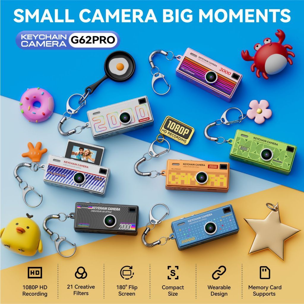 G62Pro Mini Câmera De Polegar 1080P HD Peito Pingente Flip Screen Selfie Gravador De Vídeo Retro Millennial Estilo CCD V