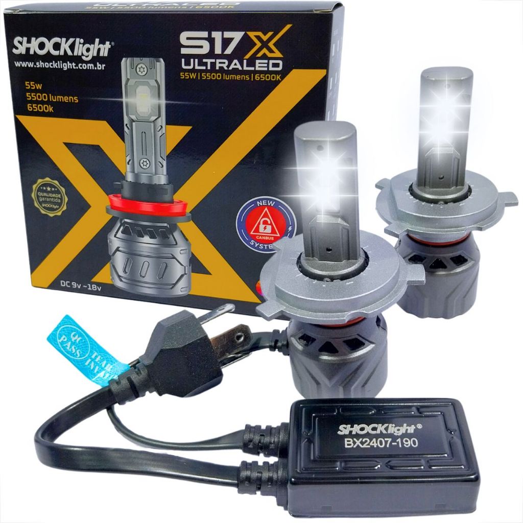 LÂMPADA LED ULTRALED S17 NANO H4 CANBUS 6000K 12V 55W 5000LM FAROL ALTO BAIXO MILHA ILUMINAÇÃO