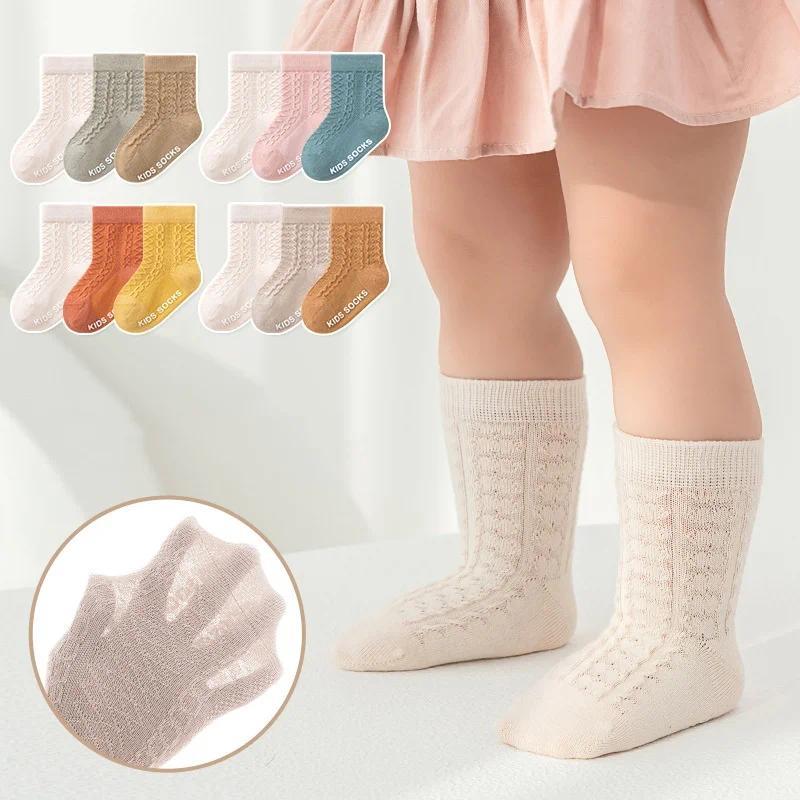 3 Pares Crianças Meias Meninas Primavera Verão Finas Para Recém-Nascidos Malha De Algodão Antiderrapante Meia De Chão 0-