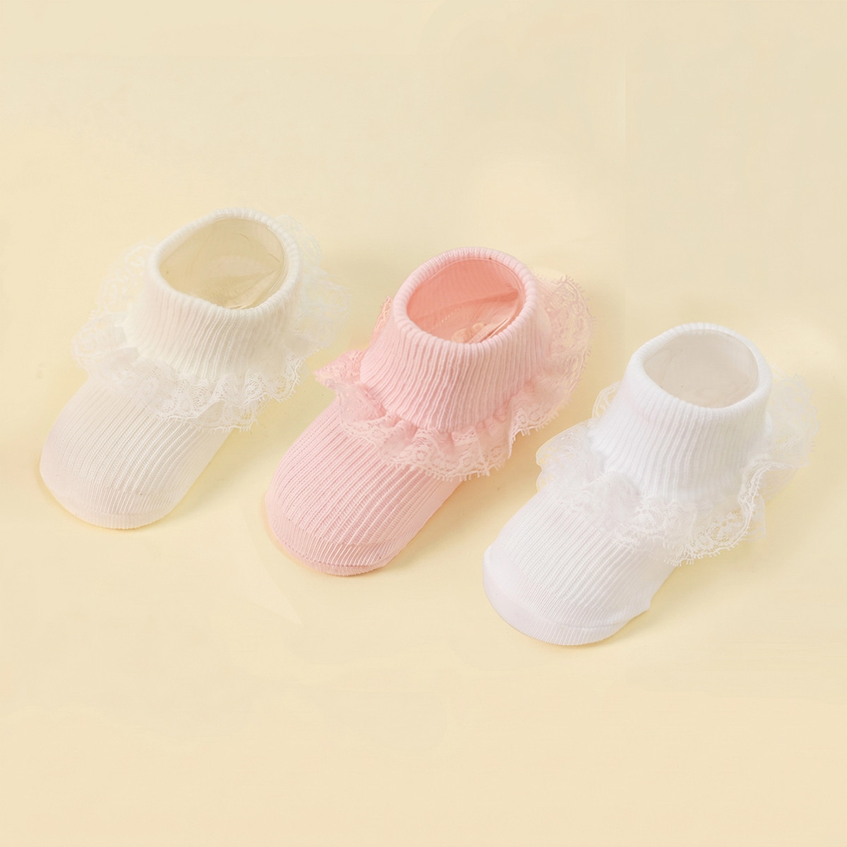 3 pares de meias para meninas recém-nascidas com renda de verão, para bebês meninas, para usar na primavera e verão,