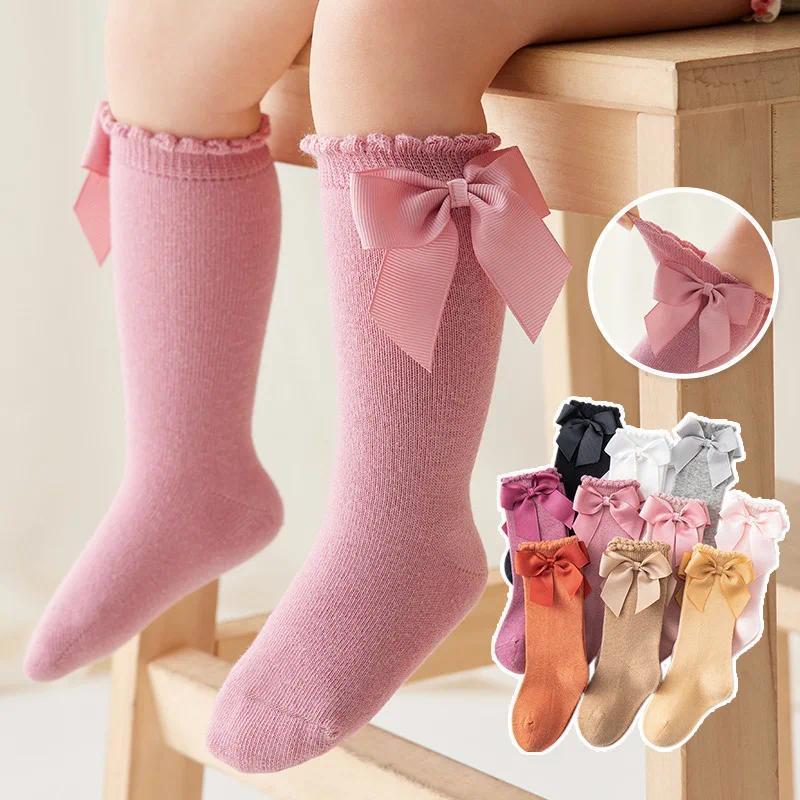 Meias de Cano Médio com Laço para Primavera e Verão, Meias Altas até o Joelho para Meninas Recém-Nascidas, Meias de Rede