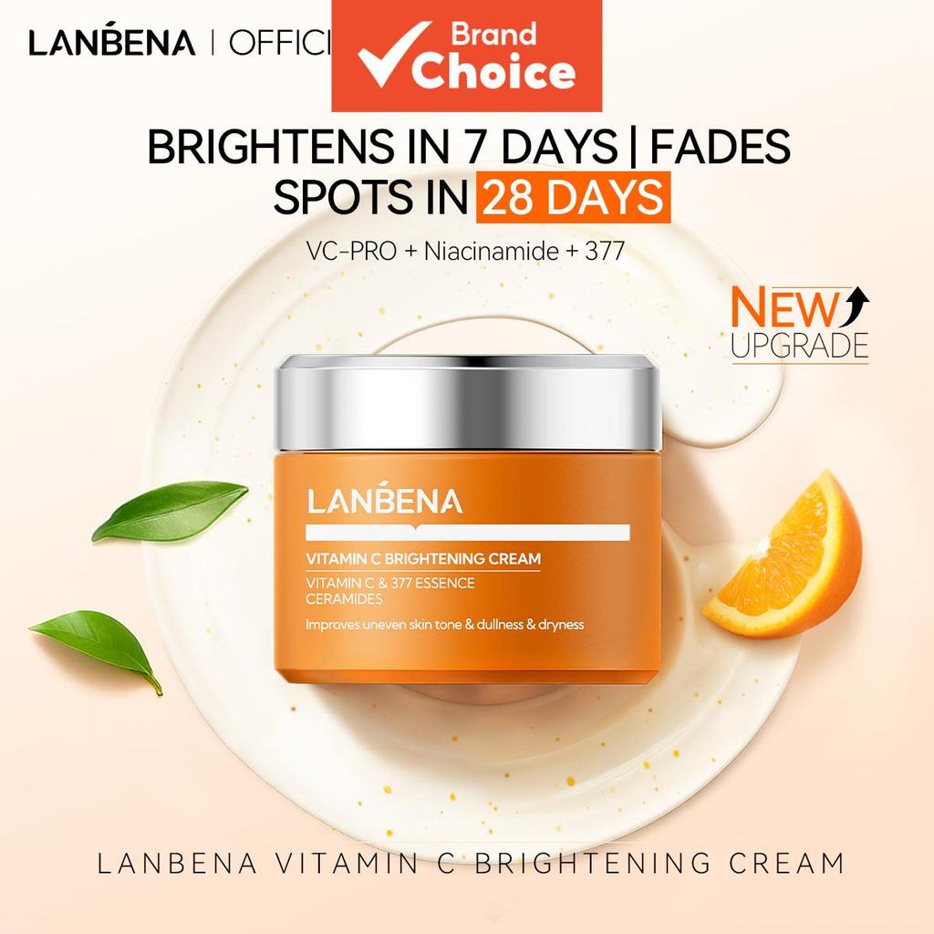 LANBENA Creme Clareador de Vitamina C 30g Niacinamida 377 Hidratante Facial para Clarear Manchas Escuras e Remover