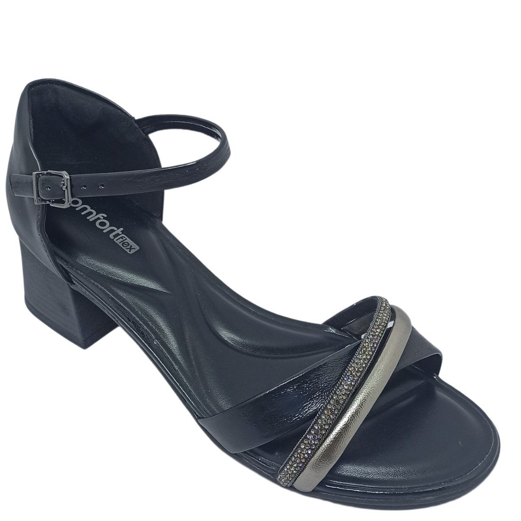 Sandália Comfort Flex Feminina Napa/Velvet com Tira em Brilho