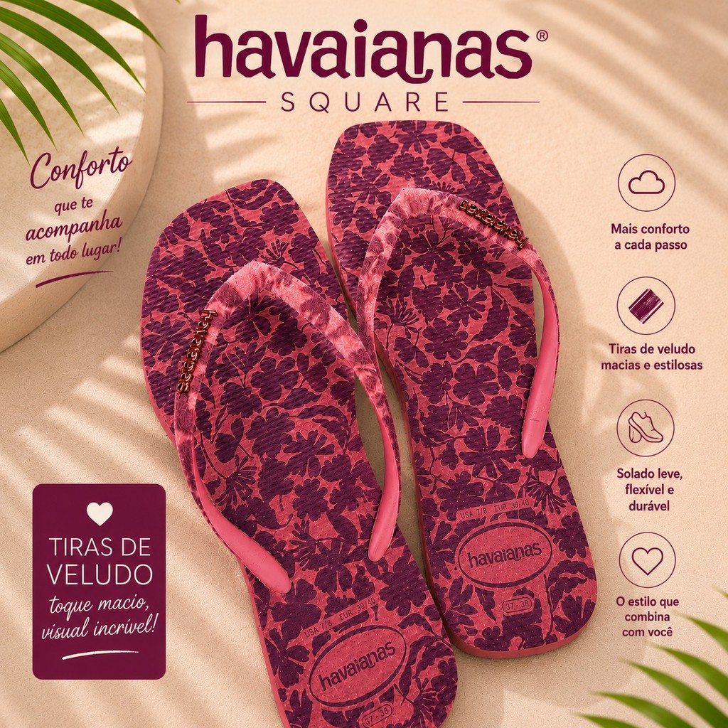 Havaianas Slim Squar Velvet Feminina Bico Quadrado