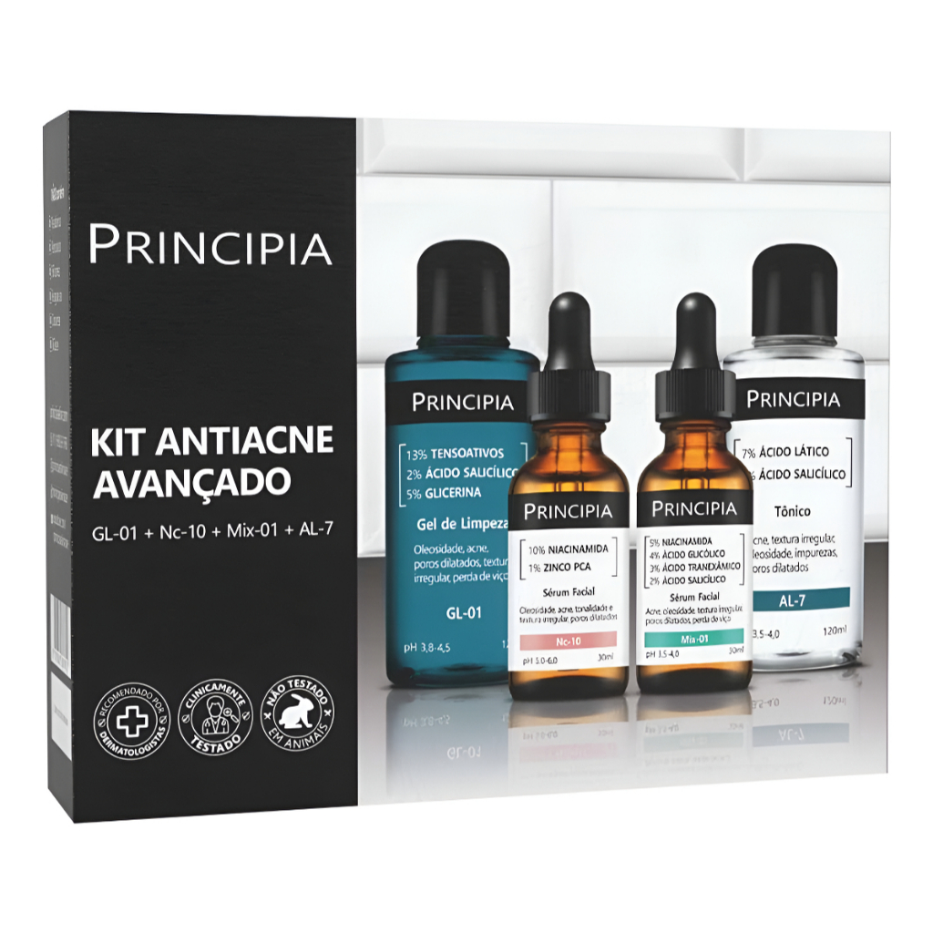 Kit Principia Antiacne Avançado GL-01 + AL-7 + NC-10 + MIX-01  Tratamento Completo