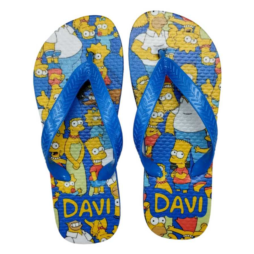 Chinelo Família Simpsons Azul Infantil e Adulto Personalizado Estampado Com o Nome Da Pessoa