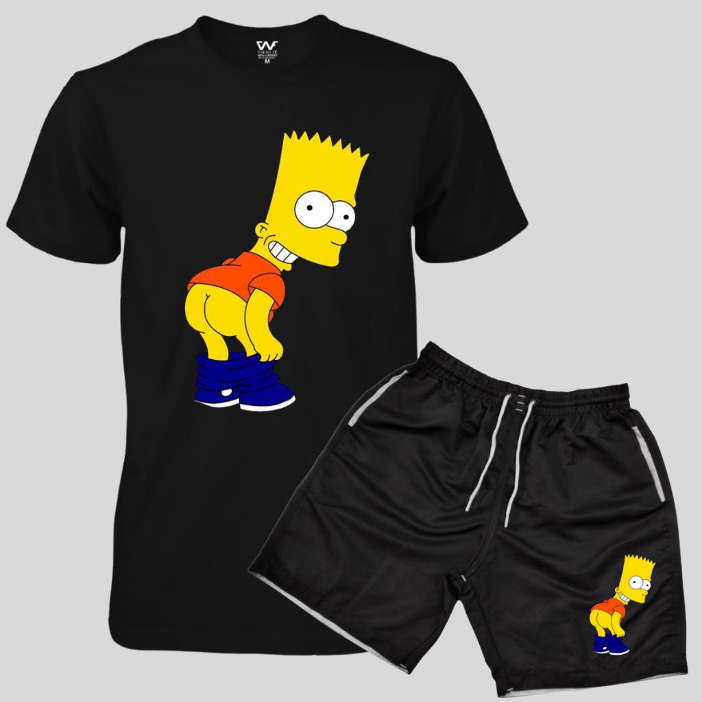 Conjunto Masculino Short Praia Adulto Ou Infantil + Camiseta Masculina Simpsons lançamento