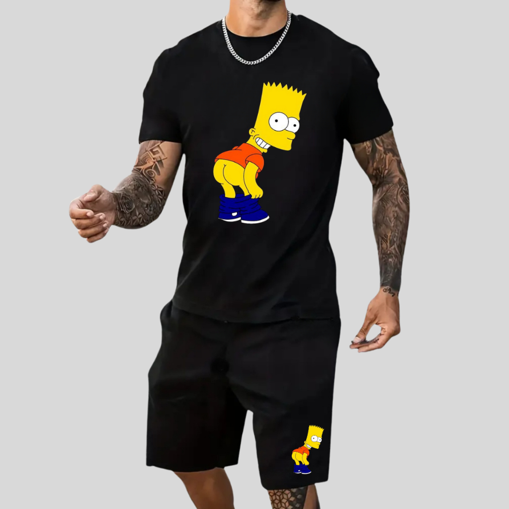 Conjunto Masculino Short Praia Adulto Ou Infantil + Camiseta Masculina Simpsons