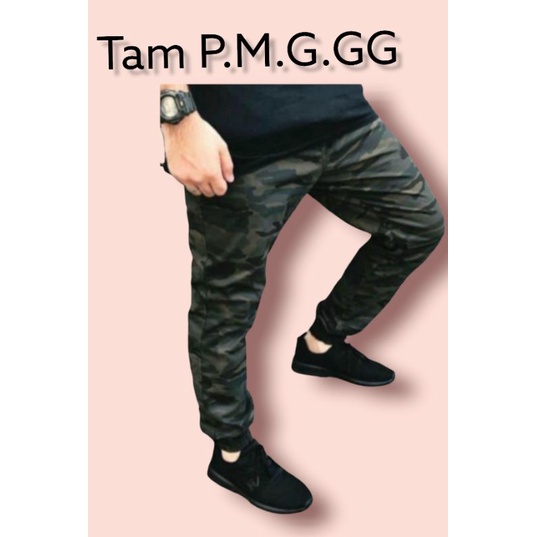 Calça  Jogger Masculina Camuflada Com Elástico 4 Bolsos Punho no Tornozelo Jeans Sarja