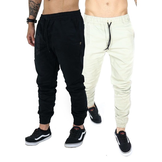 Calça Jeans Sarja Jogger Com Elastano 4 Bolsos Punho no Tornozelo