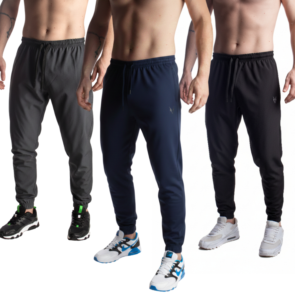 Kit 3 Calças Masculina Jogger com elastano Bolsos Laterais Fundos e Elástico no Tornozelo