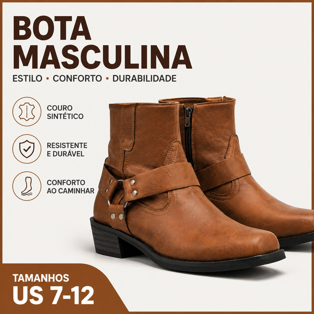 Botas De Tornozelo De Couro Masculinas Casuais De Motocicleta Confortáveis Sapatos De Caminhada Ao Ar Livre Tamanho Amer