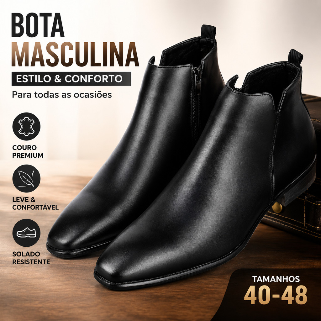Botas Chelsea Pretas Masculinas De Tornozelo De Couro Moda Negócios Sapatos Casuais Confortáveis Deslizamento-On Tamanho