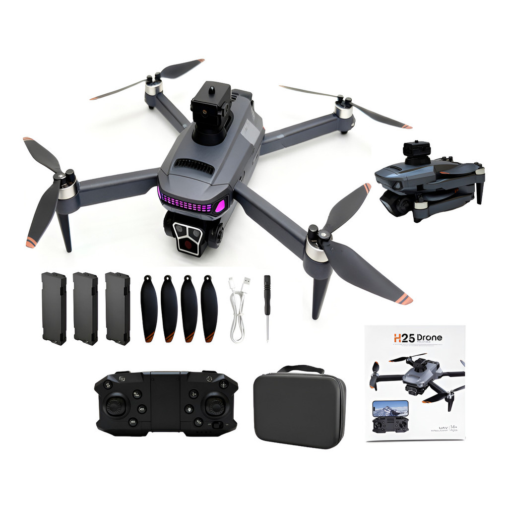 Drone H25 Motor Sem Escova 2.4g - Câmera Hd + 3 Baterias