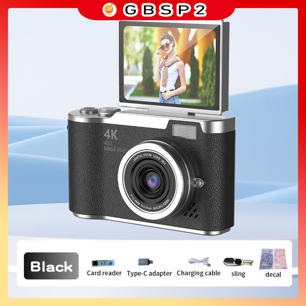 Câmera Digital 4k Hd Ccd 8x Zoom Com Tela Giratória 48MP Para Crianças Adultos Recarregáveis Tela De 2.4 Polegadas