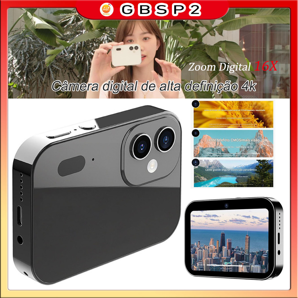 Câmera Digital Ccd Hd 3 Lentes Touch Screen Música Vídeo com zoom digital 16x Sem vibração Câmera doméstica adequada