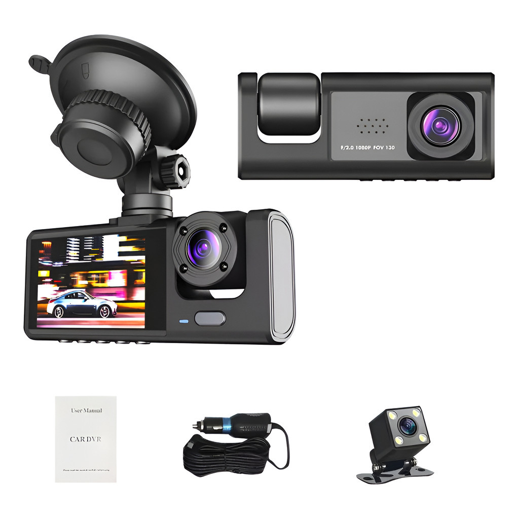 Câmera Veicular Full Hd Dvr 3 Lentes Visor Filmadora Carro