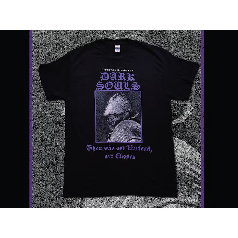 Camiseta Masculina Feminina Oversized Estampa Cavaleiro Dark Souls Roxo Jogo Medieval T-shirt Streetwear Game Gótico