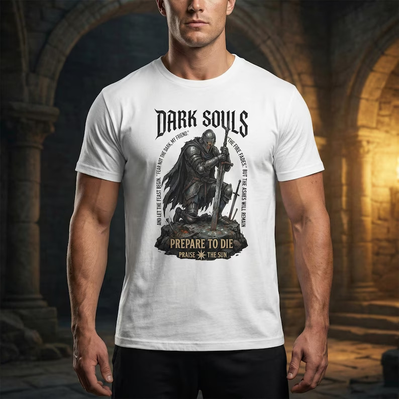 Camiseta Masculina Feminina Oversized Estampa Cavaleiro Dark Souls Prepare To Die Jogo Medieval T-shirt Streetwear Game