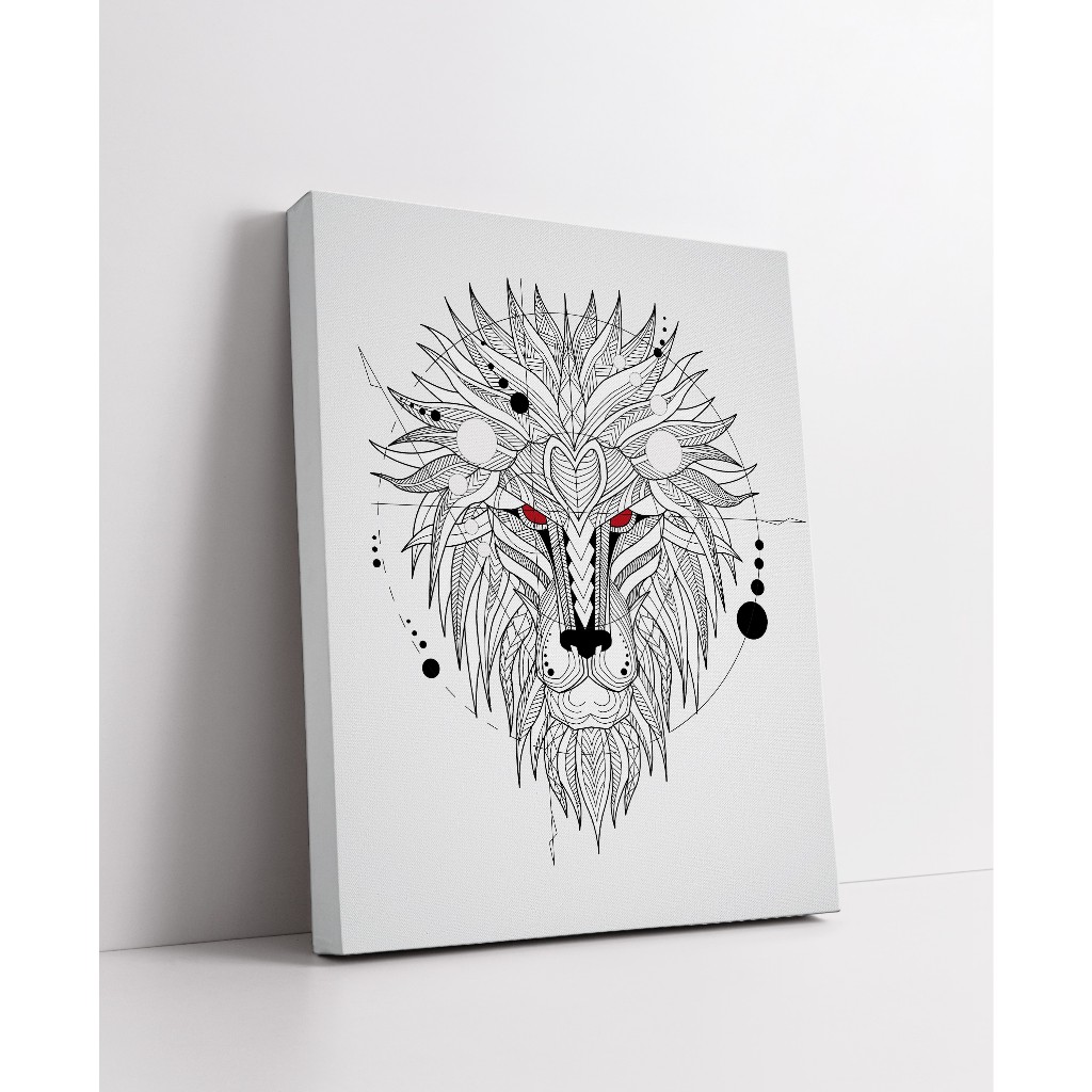 Quadro Decorativo Sublimado em Tecido Borda Infinita Leão Abstrato Branco Decoração Elegante 21x30