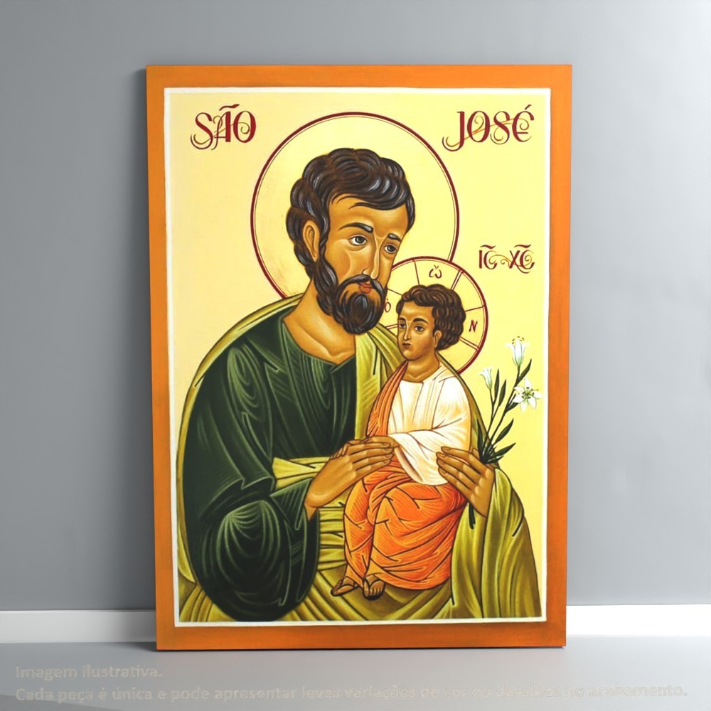 Quadro São José com Menino Jesus | Ícone de devoção e decoração religiosa em MDF sublimado 20x28cm e 15x20cm