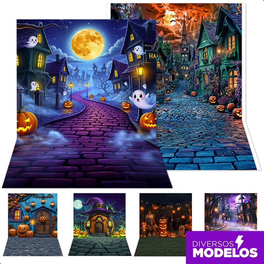 Fundo Fotográfico Halloween 3D 1,50x2,20m Cenário para Fotos Painel Decorativo Tecido Sublimado
