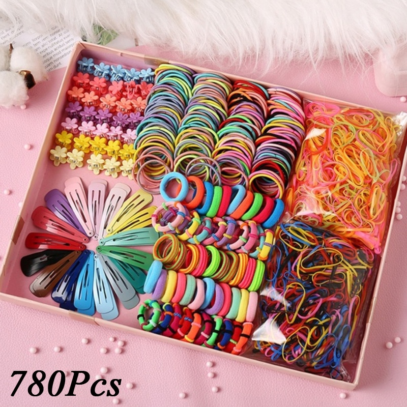 780Pcs/Set Girls Candy Cor Nylon Rubber Band Criança Faixa De Borracha Segurança Cabelo Elástica Fivela De Rabo De Cavalo Clipes Kid Hair Accessories