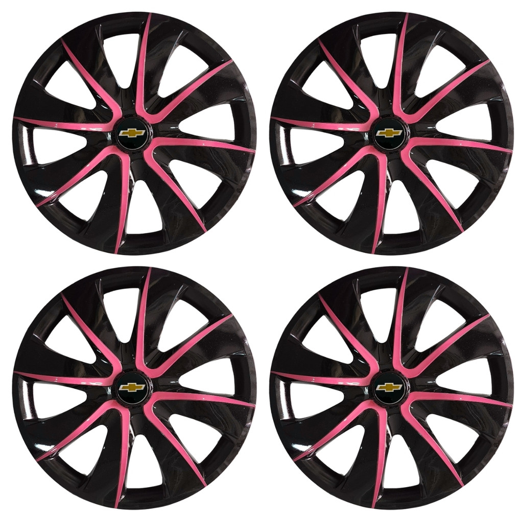 Jogo Calota Prime 14 Preto Rosa Onix 2014 2015 2019
