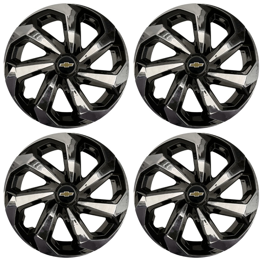 Jogo Calota Spider 14 Preto Cromado Onix 2014 2015 2019