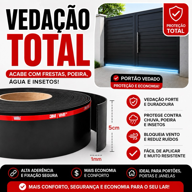 Veda Frestas Maiores Porta/Portão/Janelas Adesivo3M 10Metros 5cmx1mm Anti Buraco,Escorpião,vento,Poeira,Luz,Insetos,água