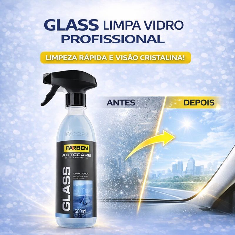 Glass Farben Auto Care 500ml Limpa Vidros Automotivo Removedor de Sujeira Gordura e Manchas Sem Deixar Resíduos