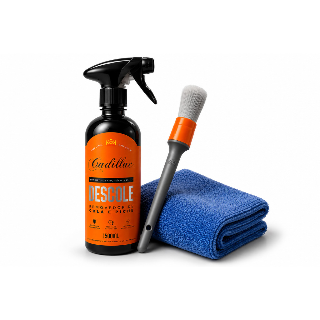 Removedor de Cola e Piche Cadillac Descole 500ml + Pincel Detalhamento Automotivo + microfibra