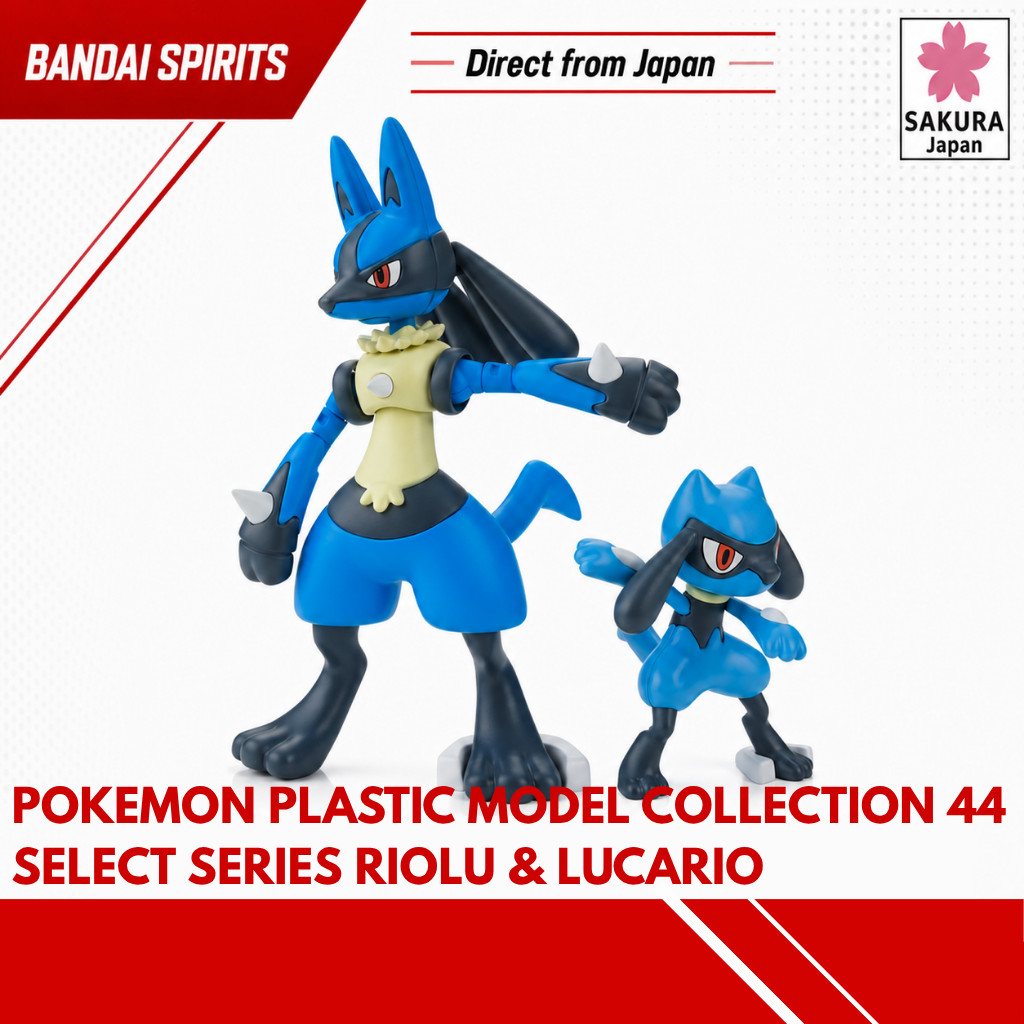 Bandai Spirits Pokemon Plastic Model Kit No.44 Select Series Riolu & Lucario Color-separated Pre-painted Model